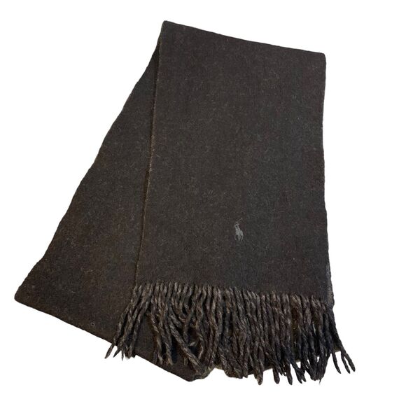 Ralph Lauren POLO Lambs Wool Two Sided Fringe Scarf - Picture 1 of 5